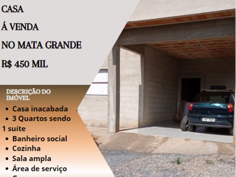 Excelente casa á venda no Mata Grande!