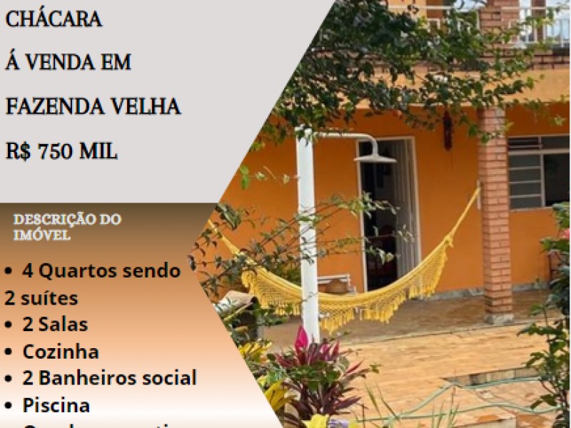Belissíma chácara á venda em Fazenda Velha!