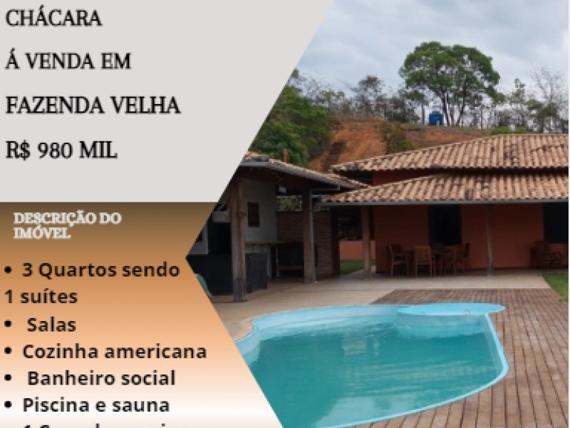 Belíssima chácara á venda em Fazenda Velha!