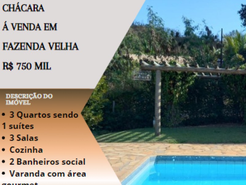 Linda chácara á venda em Fazenda Velha!