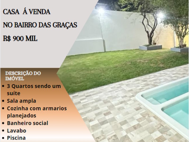 Excelente casa á venda no bairro das Graças!