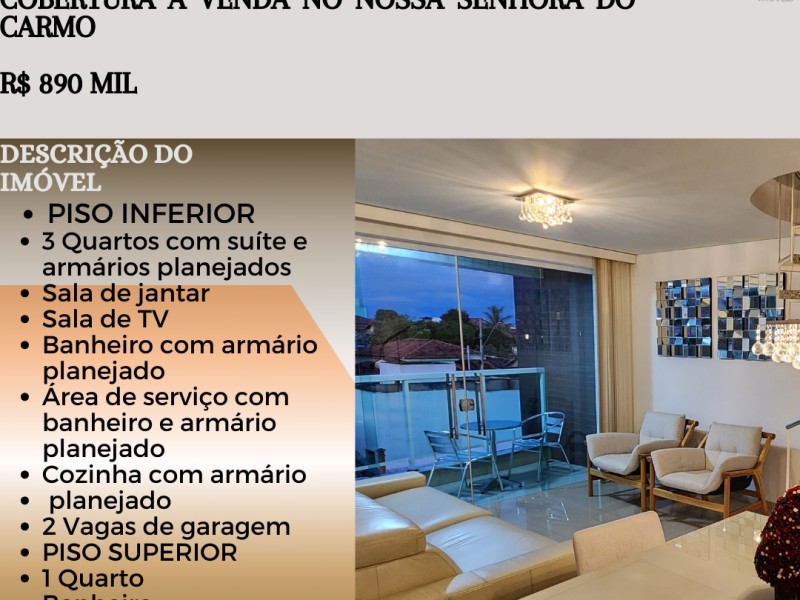 LINDA COBERTURA À VENDA NO NOSSA SENHORA DO CARMO!